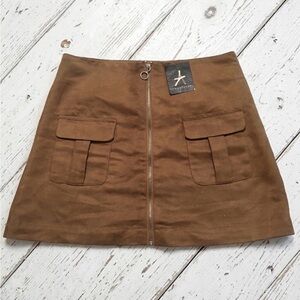 Atmosphere Brown Suede-Look Front Zip Mini Skirt
